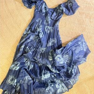 Free People Blue Floral  Off-Shoulder Dress